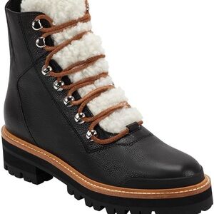 Marc Fisher Izzie Black and Cream Lace-Up Boots